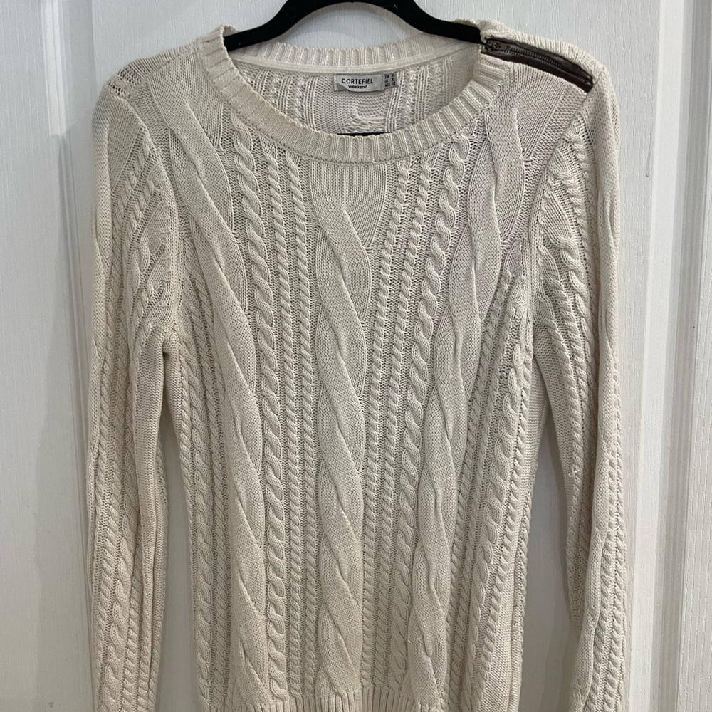 Cortefiel Cable-Knit Crewneck Sweater - Cream